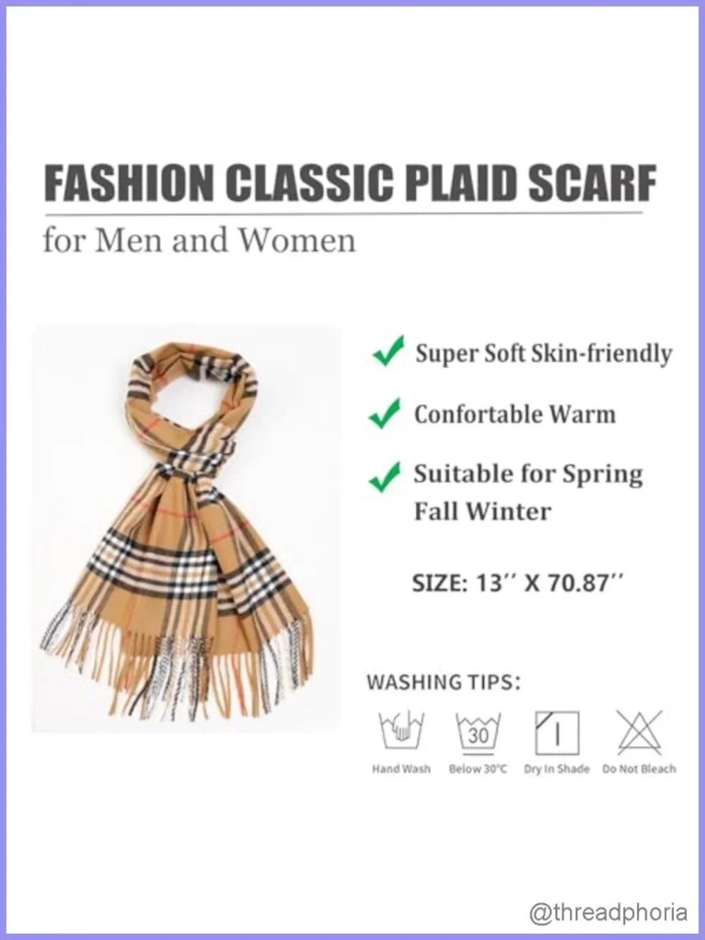Classic Tartan Checkered Plaid Scarf for Men and Women, Soft Viscose Blend